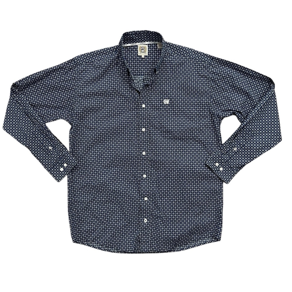 Cinch Western Button Down Shirt Navy Blue & White Pattern Men’s size Small